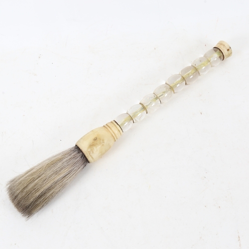 180 - A Chinese rock crystal and bone mounted calligraphy brush, overall length 32cm