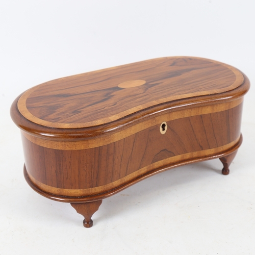 183 - An inlaid rosewood kidney-shaped dressing table jewel box, length 25cm, height 10.5cm