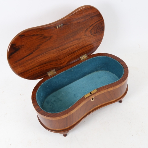 183 - An inlaid rosewood kidney-shaped dressing table jewel box, length 25cm, height 10.5cm