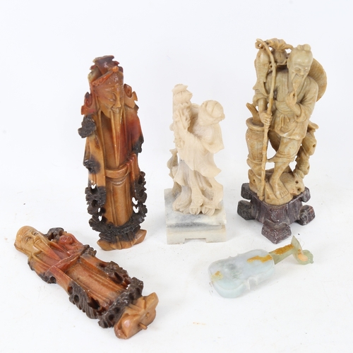 193 - 4 Chinese carved hardstone figures, and a polished jade instrument, largest height 16cm (5)