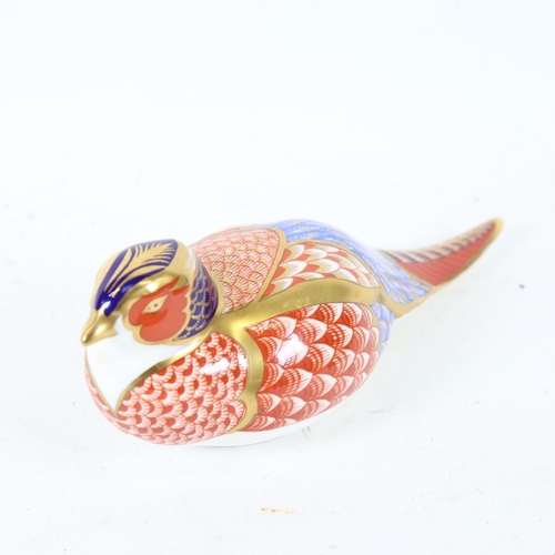 195 - A Royal Crown Derby porcelain pheasant figure, no button, length 17cm