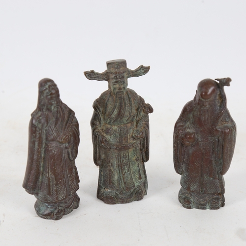 196 - 3 Chinese bronze immortal figures, including Shou Lao, largest height 9cm (3)