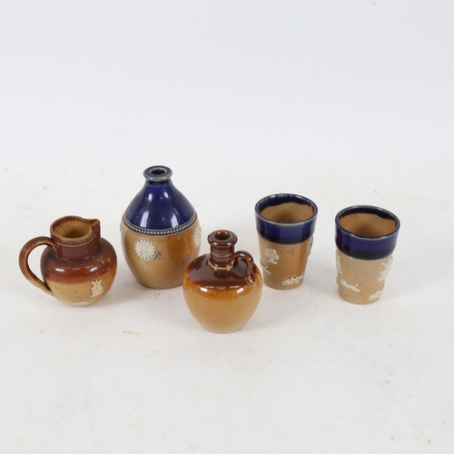 200 - 5 pieces of miniature Royal Doulton and Lambeth stoneware, including model no. 4841 beakers, flagon,... 