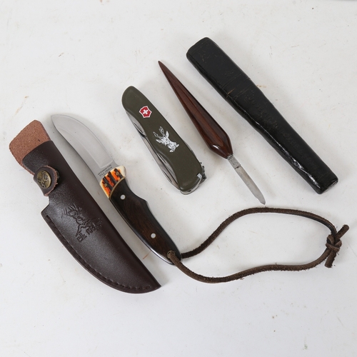 205 - An Elk Ridge steel hunting knife, a Victorinox Swiss Army knife, and a Joseph Rodgers rosewood-handl... 