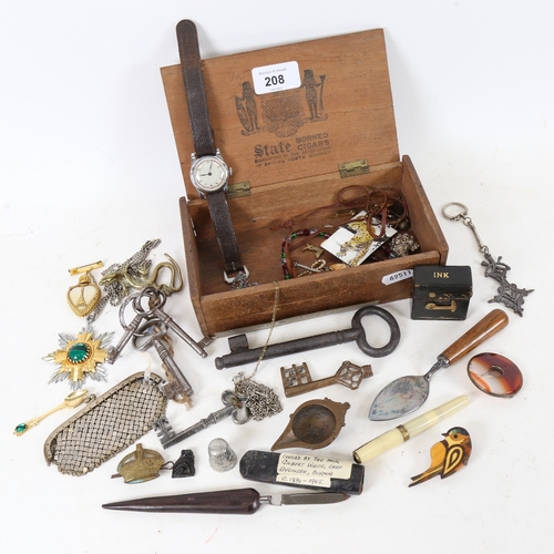 208 - Various interesting collectables, including Victorian leather-covered travelling inkwell, Scottish a... 