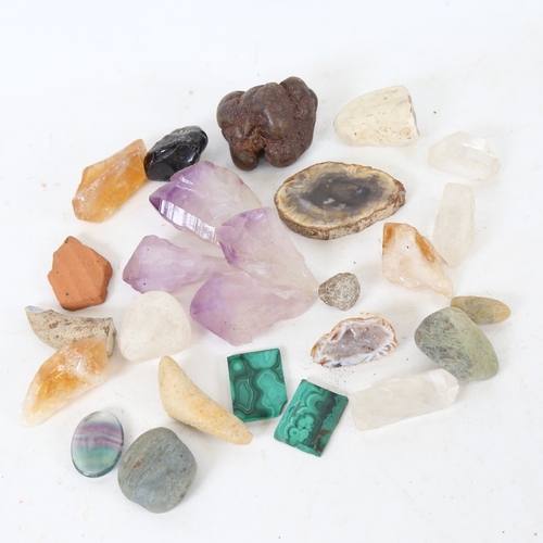 209 - Various gemstone specimens and samples, including rock crystal quartz, malachite, amethyst, molten r... 