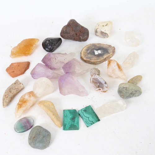 209 - Various gemstone specimens and samples, including rock crystal quartz, malachite, amethyst, molten r... 