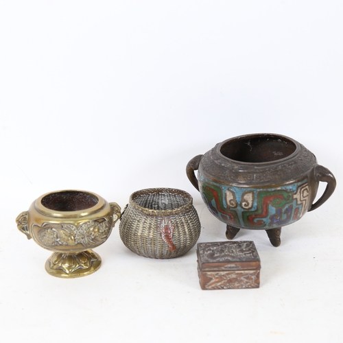 214 - Various Oriental items, including cloisonne enamel censer, small Japanese Aesthetic Movement copper ... 