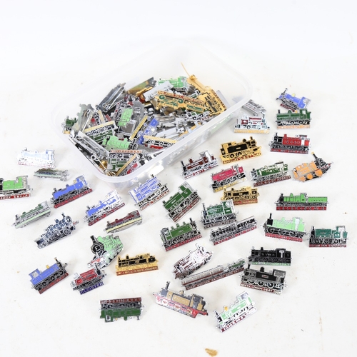 218 - A large quantity of enamelled locomotive railway brooches and badges, including Kettering Furnaces, ... 