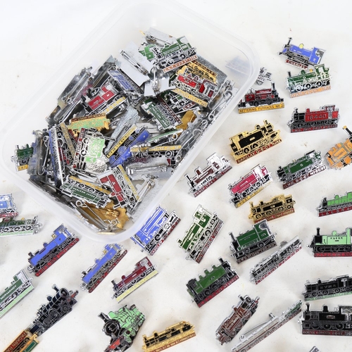 218 - A large quantity of enamelled locomotive railway brooches and badges, including Kettering Furnaces, ... 