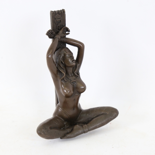 220 - After Jean Patoue, erotic bronze sculpture, nude lady, signed, height 14cm