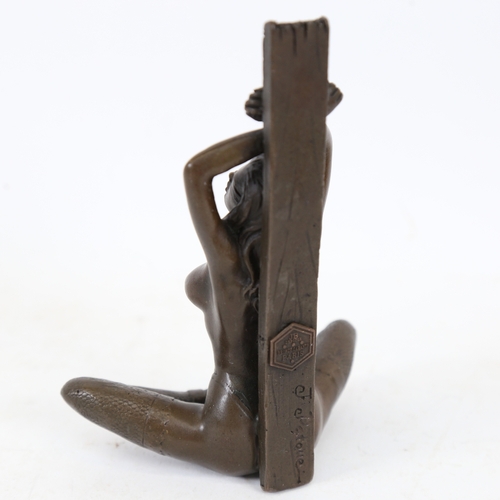 220 - After Jean Patoue, erotic bronze sculpture, nude lady, signed, height 14cm