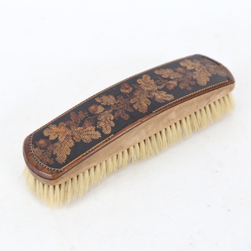 223 - A 19th century Tunbridge Ware marquetry inlaid dressing table clothes brush, oak leaf and acorn deco... 