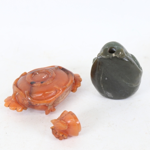 224 - A Chinese carved and polished jadeite figural snuff bottle, and a Chinese carnelian pot and cover, b... 