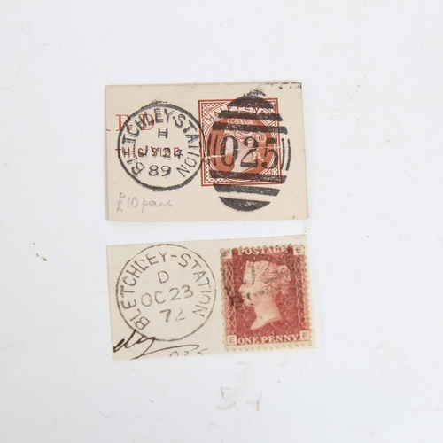 239 - POSTAGE STAMPS - GB - 1872 and 1889 Victorian pieces, showing 2 different sized Bletchley Station ca... 