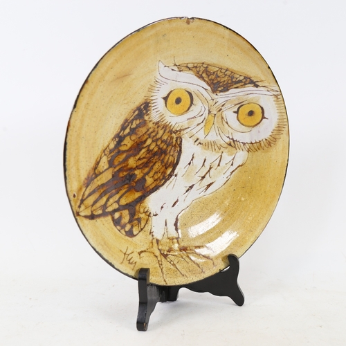 242 - A Chelsea Studio Pottery owl bowl, signed on base, diameter 24cm (small rim chip)