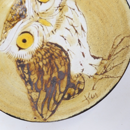 242 - A Chelsea Studio Pottery owl bowl, signed on base, diameter 24cm (small rim chip)