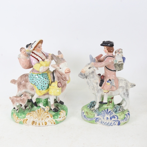 244 - 2 19th century Continental porcelain figures riding goats, unmarked, largest height 13cm (2)