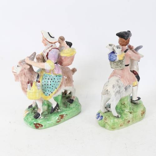 244 - 2 19th century Continental porcelain figures riding goats, unmarked, largest height 13cm (2)