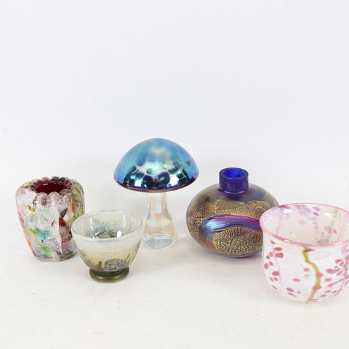 245 - Various Studio glass, including Isle of Wight gilded iridescent squat vase, iridescent mushroom pape... 