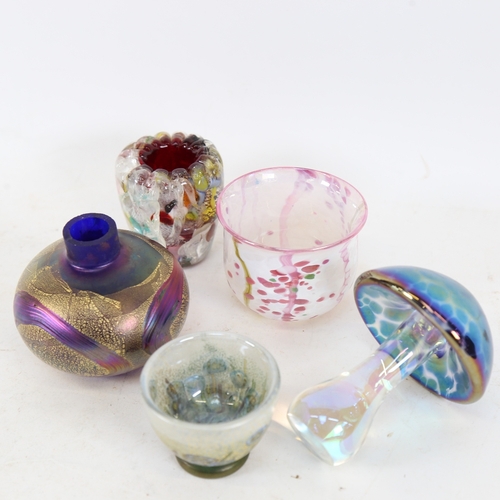 245 - Various Studio glass, including Isle of Wight gilded iridescent squat vase, iridescent mushroom pape... 