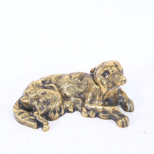 250 - A late 19th/early 20th century brass figural Spaniel dog inkwell, length 13cm, height 5.5cm