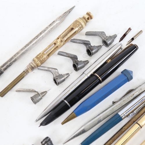 253 - Various Vintage pens and pencils, including Parker 17, sterling silver propelling pencil, gold-fille... 