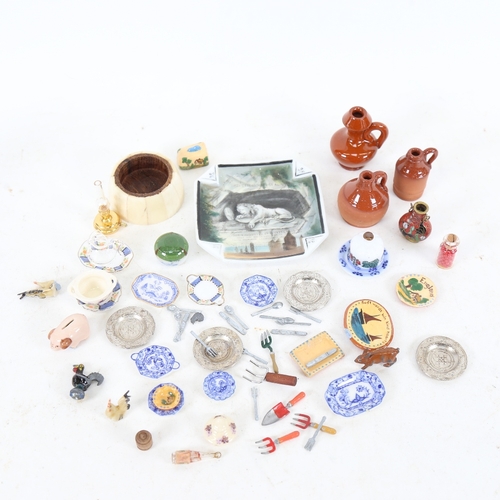 257 - Various collectables, including miniature doll's house tea sets, flagons, cloisonne enamel vase etc ... 