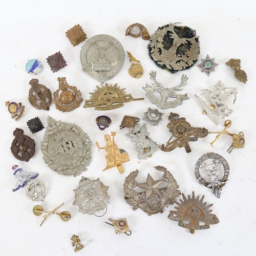 272 - Various military cap badges and brooches, including Bydand, Argyll, and Sutherland Australian Common... 