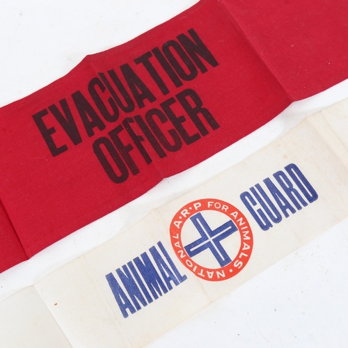 274 - 2 Second World War Period armbands, comprising Evacuation Officer and National ARP for Animals Anima... 