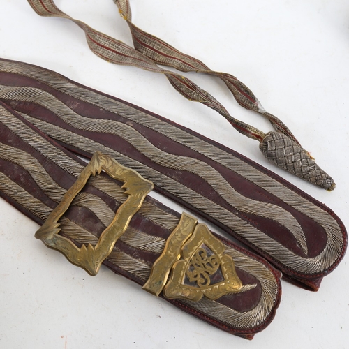 276 - A Victorian Royal Engineers Officer's pouch belt, red Moroccan leather with wirework decoration and ... 