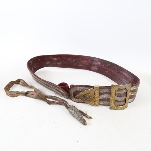 276 - A Victorian Royal Engineers Officer's pouch belt, red Moroccan leather with wirework decoration and ... 