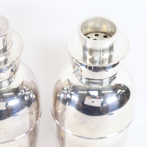 281 - A pair of mid-century style novelty silver plated figural snowman cocktail shakers, height 26cm