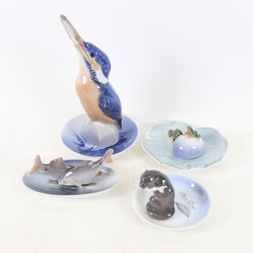 288 - Various Royal Copenhagen porcelain, including 2257 Kingfisher, 2333 Otter, 2477 Frog lily pad dish e... 