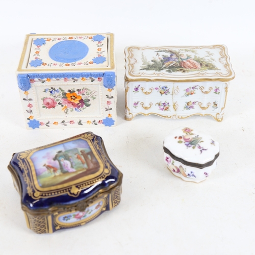 290 - Various Continental porcelain trinket boxes, including floral example with Christopher Columbus seal... 