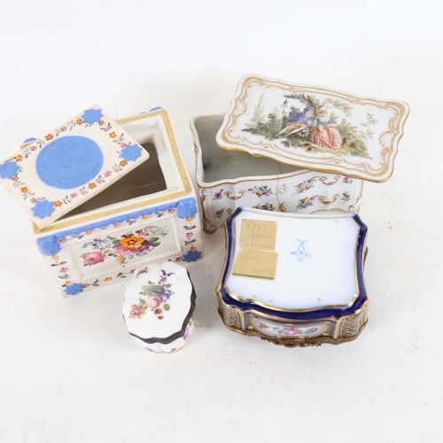 290 - Various Continental porcelain trinket boxes, including floral example with Christopher Columbus seal... 