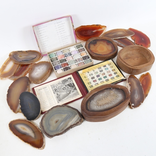 292 - A quantity of agate geode slices, boxes, precious gemstone samples, and hardstone eggs (boxful)