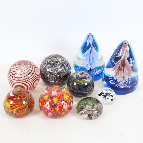 295 - 9 glass paperweight ornaments, including red and white spiral example with air bubble, largest heigh... 