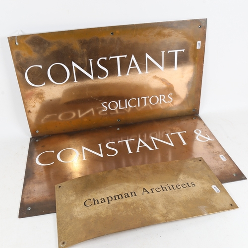 297 - A two piece brass sign for Constant & Co Solicitors, and another for Chapman Architects, largest len... 