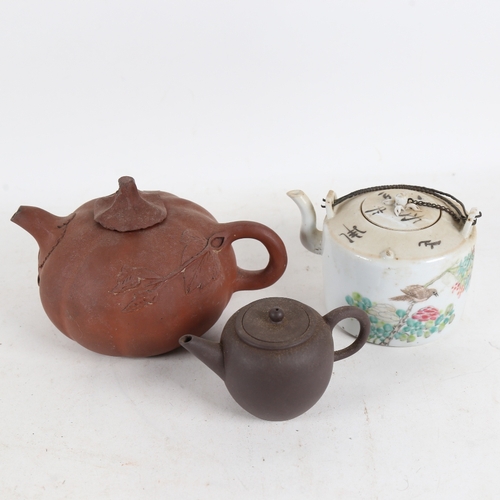 300 - A Chinese redware teapot, height 11cm, and 2 others with character marks (3)