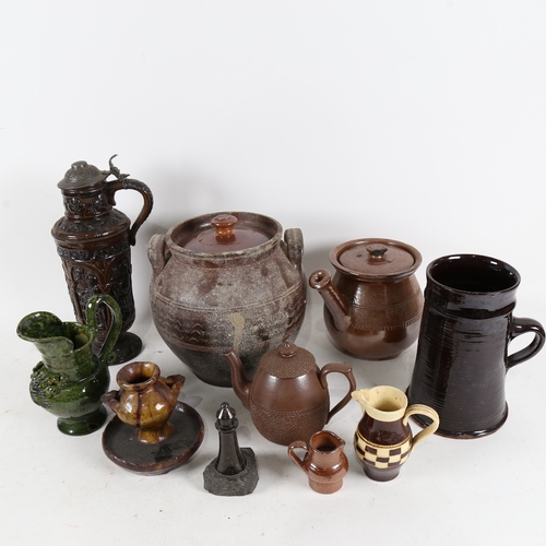 307 - A group of Studio pottery, including pewter-lidded ewer (10)