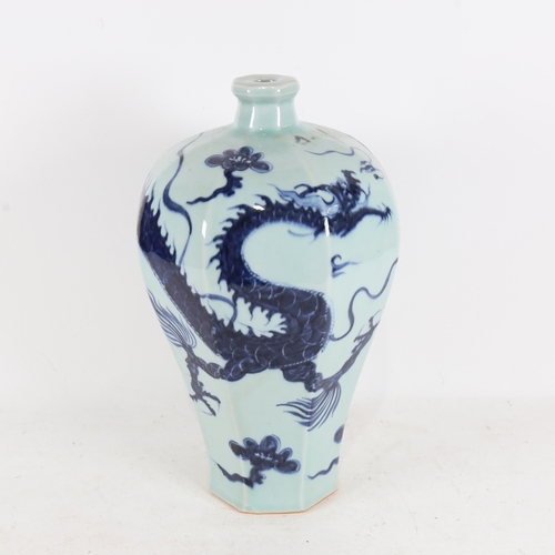 316 - A Chinese blue and white porcelain dragon decorated vase, height 35cm