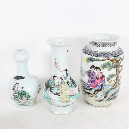 329 - A Chinese hand painted baluster vase with character mark and wax export seal and 2 others with 6 cha... 