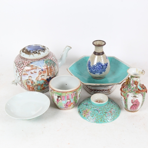 331 - Various Oriental ceramics, including Chinese teapot (A/F), hexagonal dish with character mark on bas... 