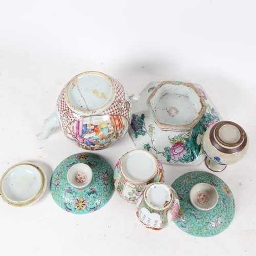 331 - Various Oriental ceramics, including Chinese teapot (A/F), hexagonal dish with character mark on bas... 