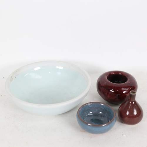 338 - A Studio pottery bowl with signature on base, 2 glazed Oriental style bowls, and a miniature vase (4... 