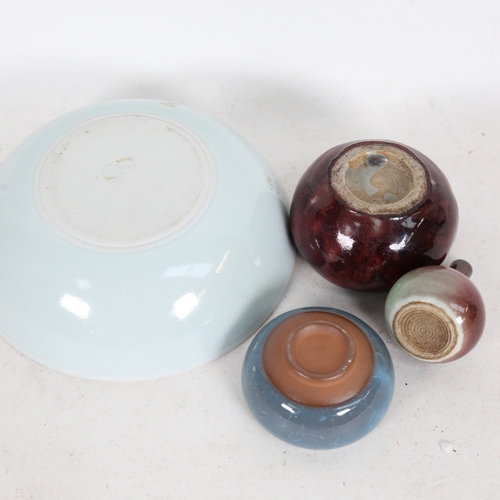 338 - A Studio pottery bowl with signature on base, 2 glazed Oriental style bowls, and a miniature vase (4... 