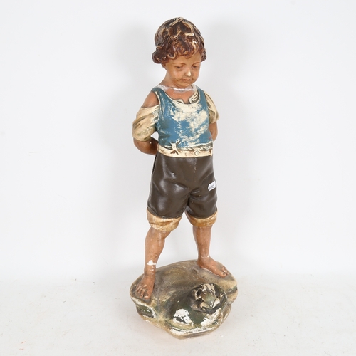 340 - A Vintage Continental painted plaster figure of a child and frog (A/F)