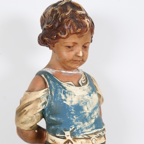 340 - A Vintage Continental painted plaster figure of a child and frog (A/F)