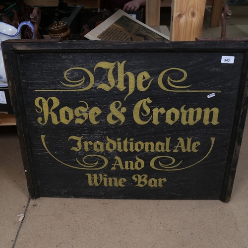 343 - A Vintage double-sided pub sign for The Rose & Crown, width 77cm, height excluding hooks 59cm